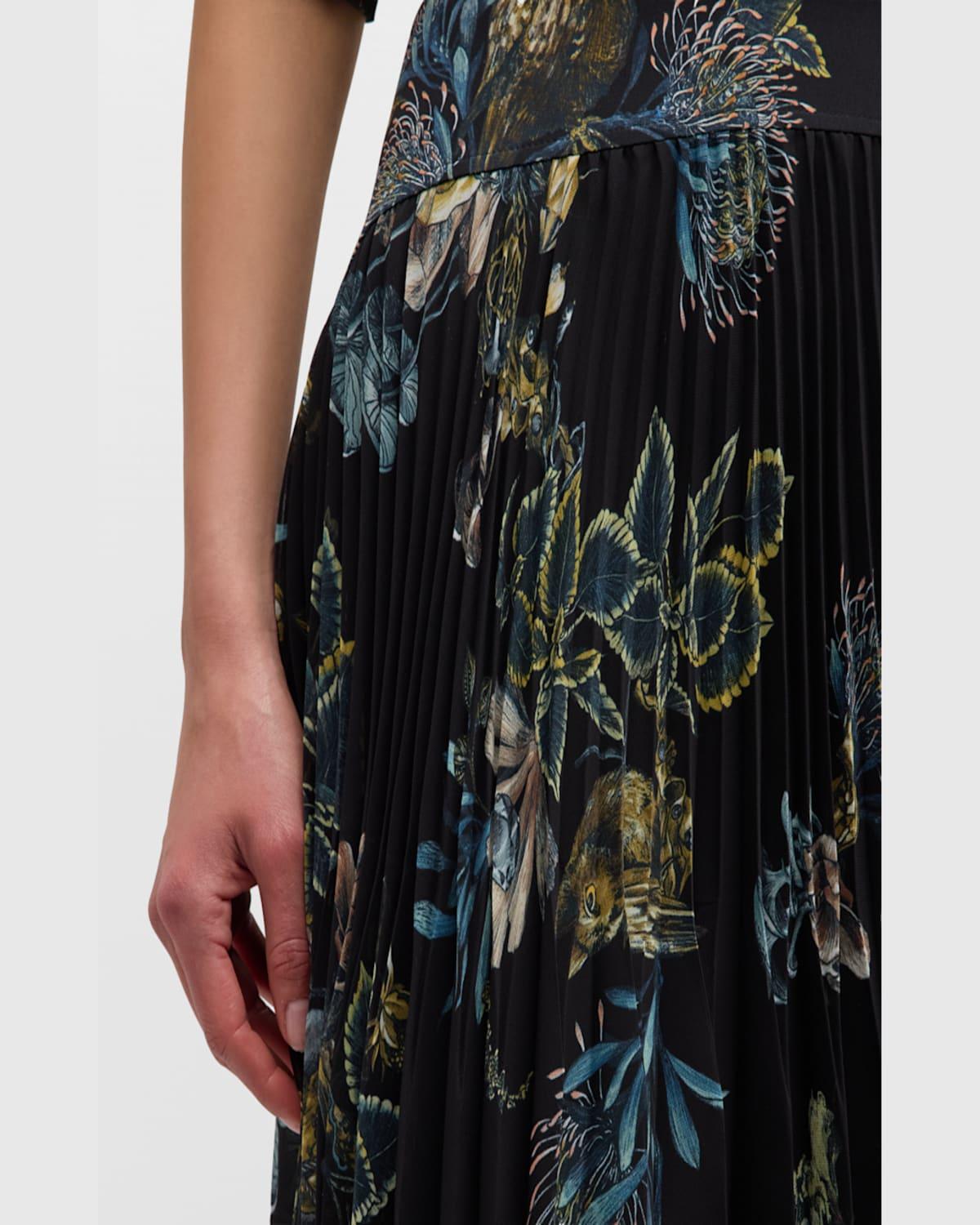 Forest Floral Pleated Chiffon Skirt