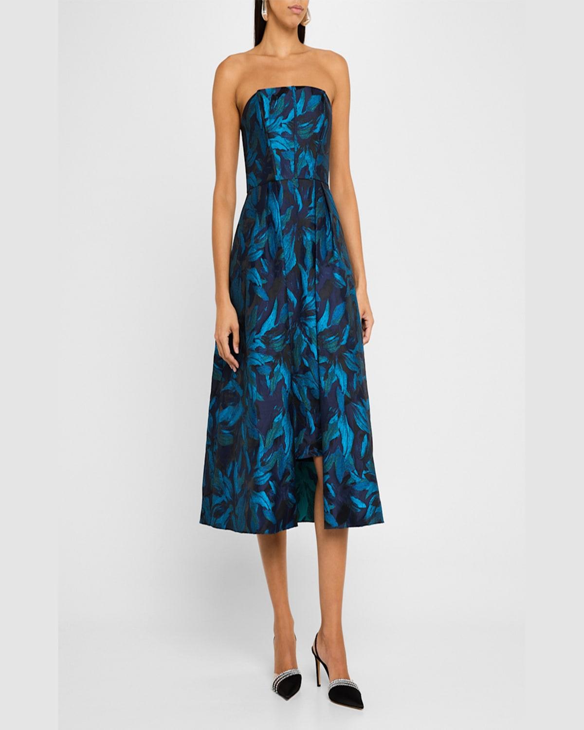 Strapless Metallic Jacquard Midi Dress