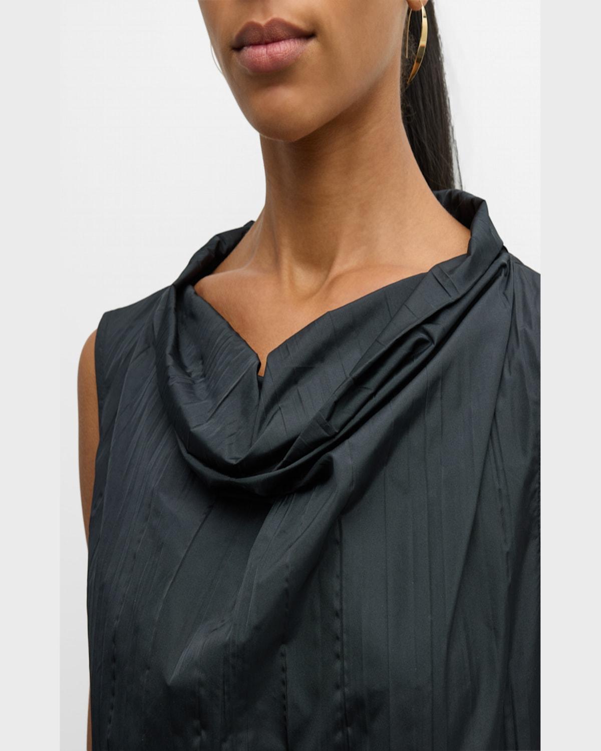 Sleeveless Funnel-Neck Pleated Taffeta Top