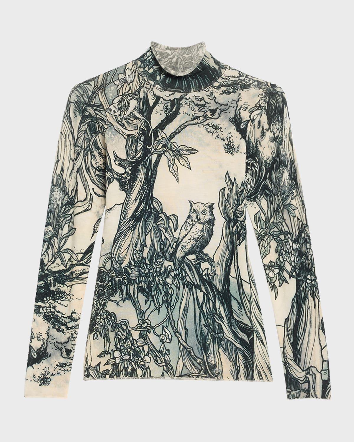 Fable Forest-Print Wool Jersey Turtleneck Sweater