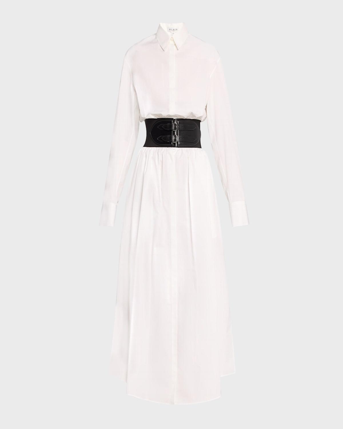 Maxi Button-Front Shirtdress with Leather Belt