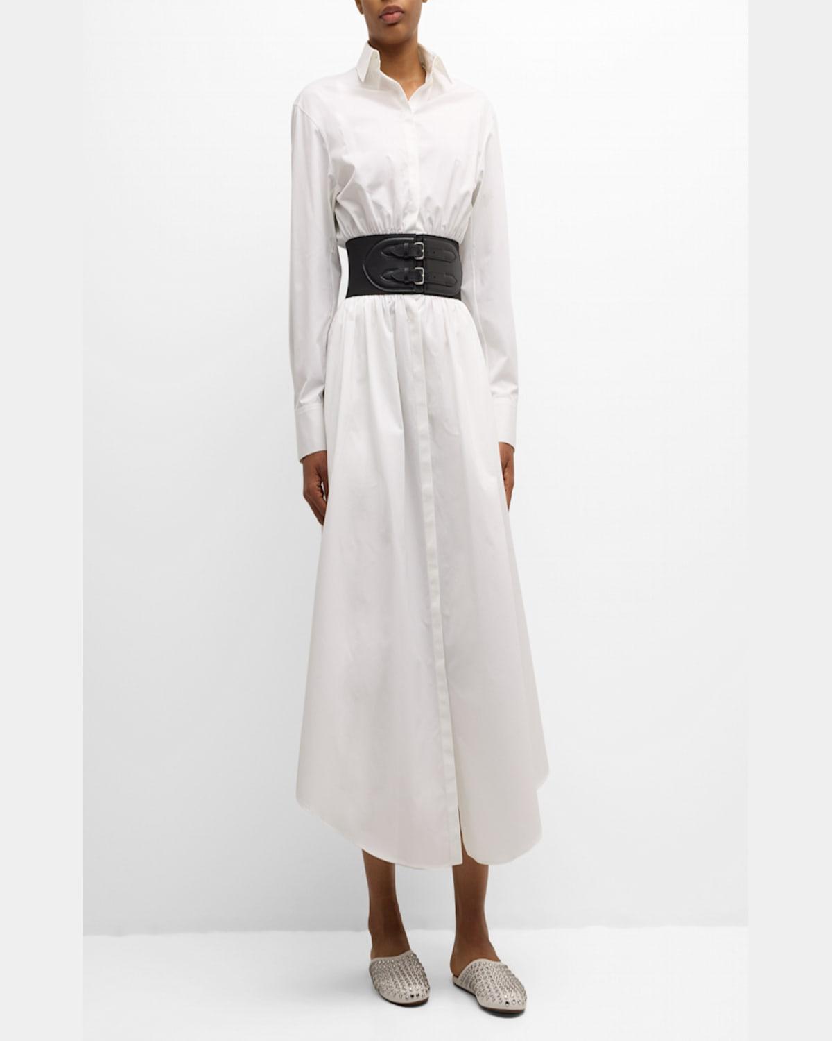 Maxi Button-Front Shirtdress with Leather Belt