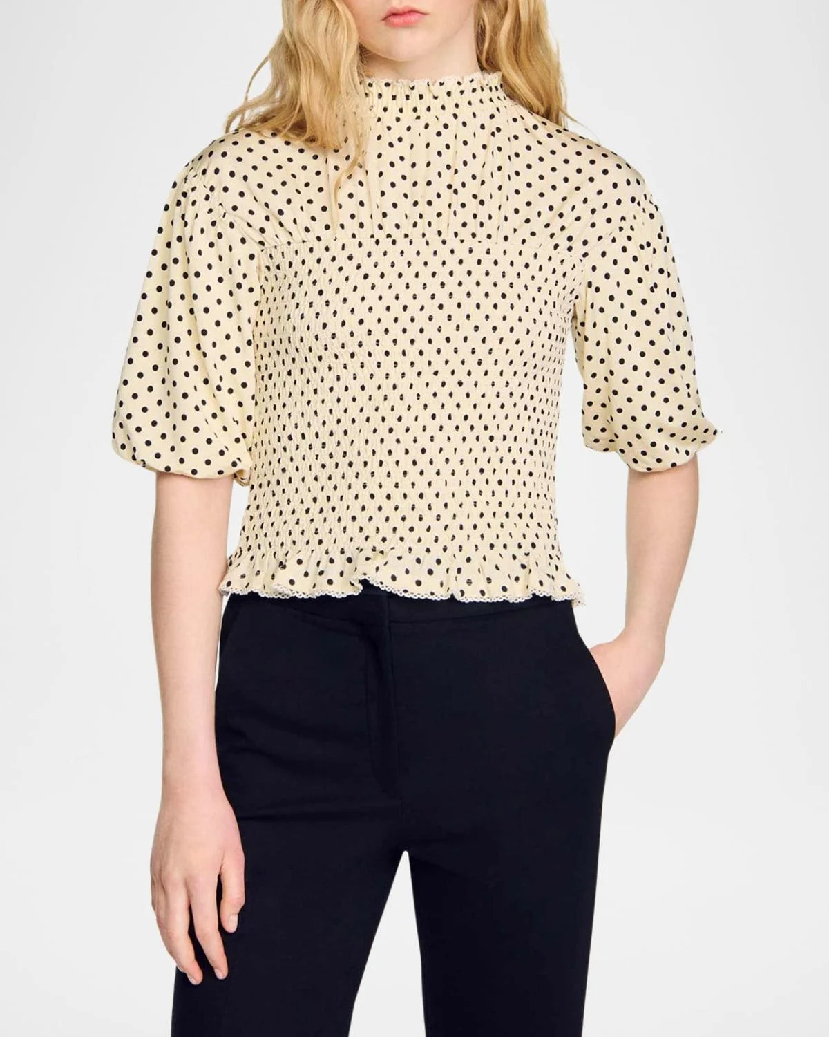 Racine Polka Dot Smocked Blouse