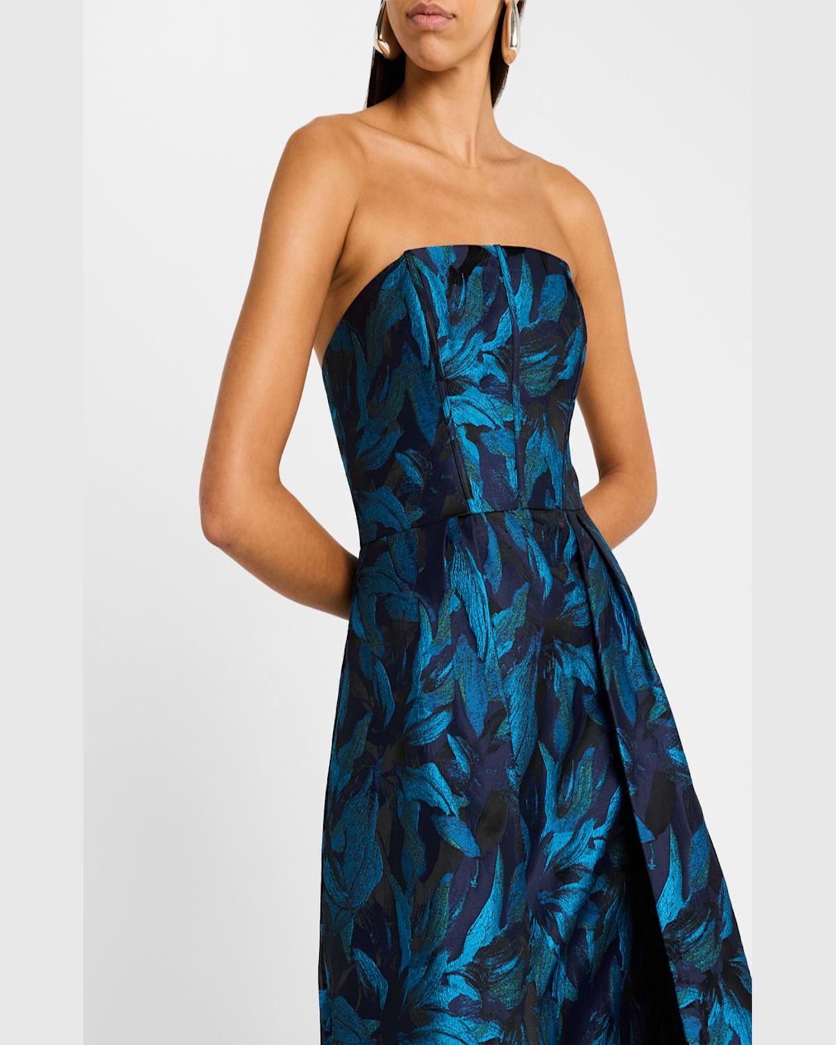 Strapless Metallic Jacquard Midi Dress