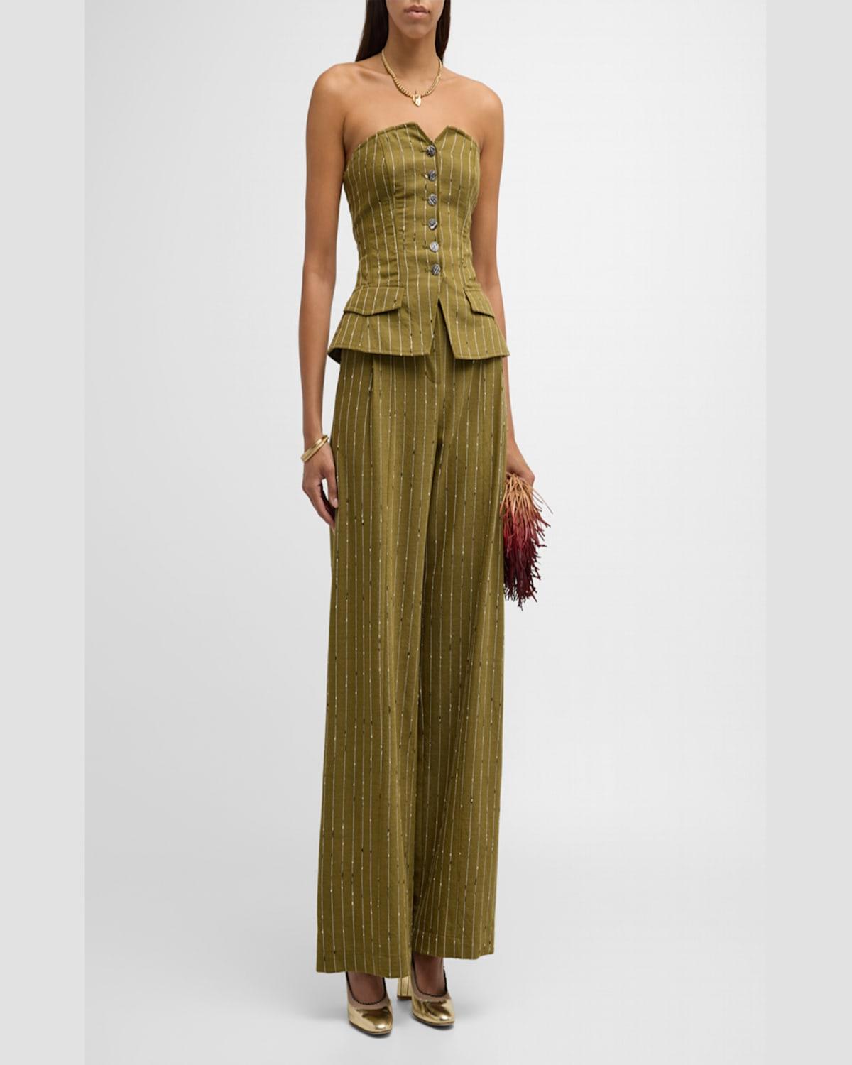 Carine Pinstripe Wool Wide-Leg Pants