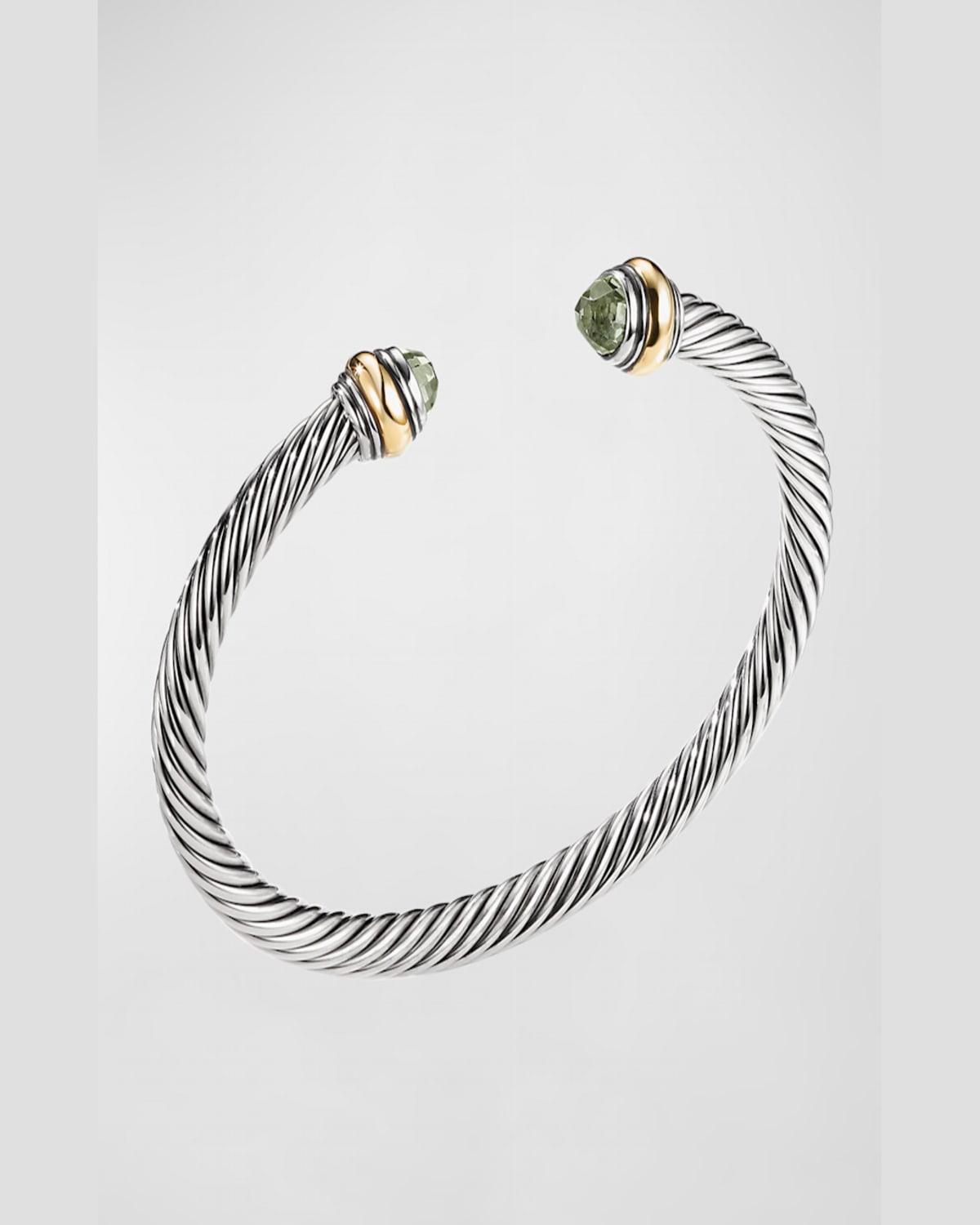 Cable Bracelet with Gemstone in Silver with 14K Gold, 5mm