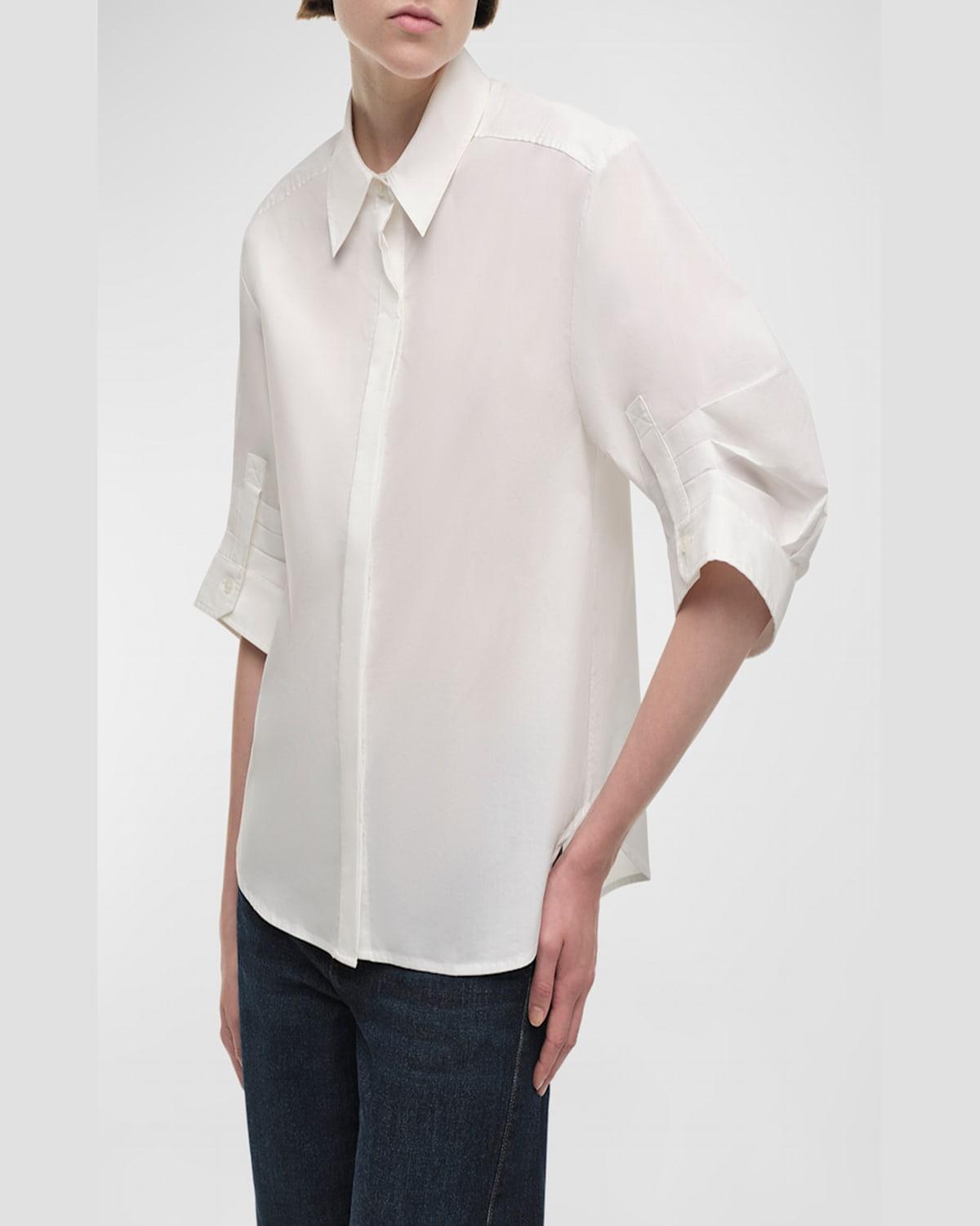 Gemma 3/4-Sleeve Poplin Button-Front Shirt