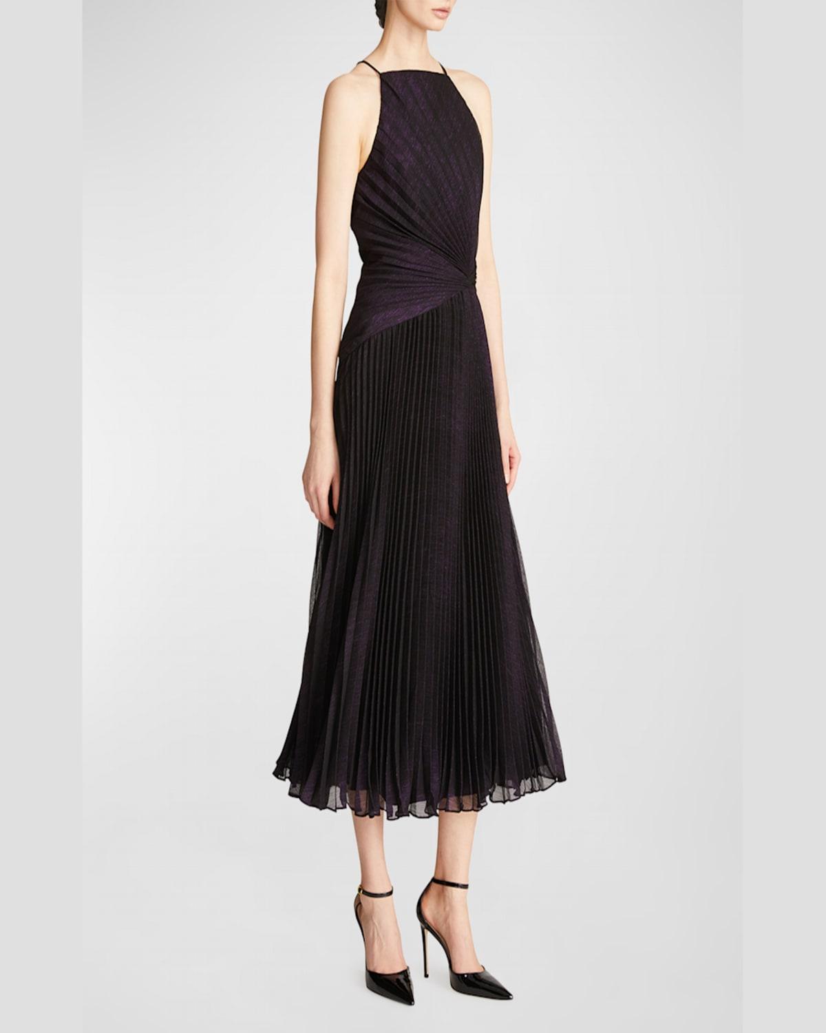 Serenity Sleeveless Pleated Foil Chiffon Midi Dress