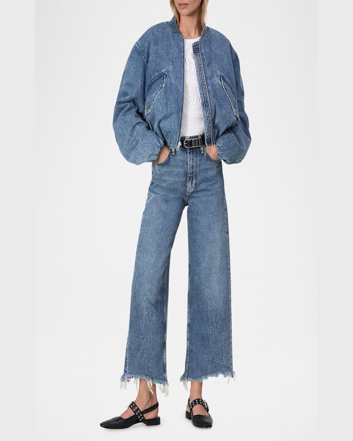 Maggie Cropped Denim Bomber Jacket