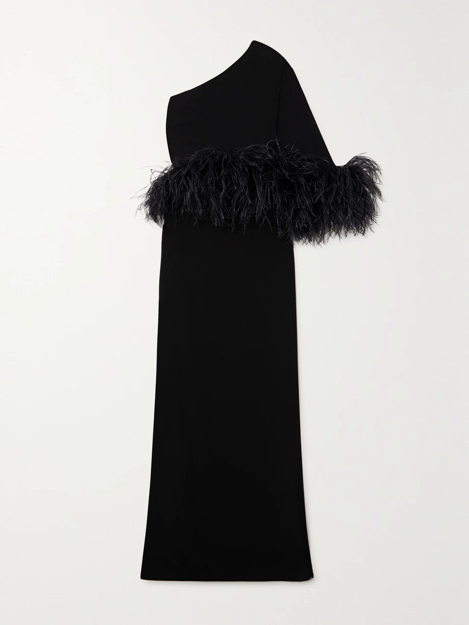 Alder one-shoulder feather-trimmed crepe gown