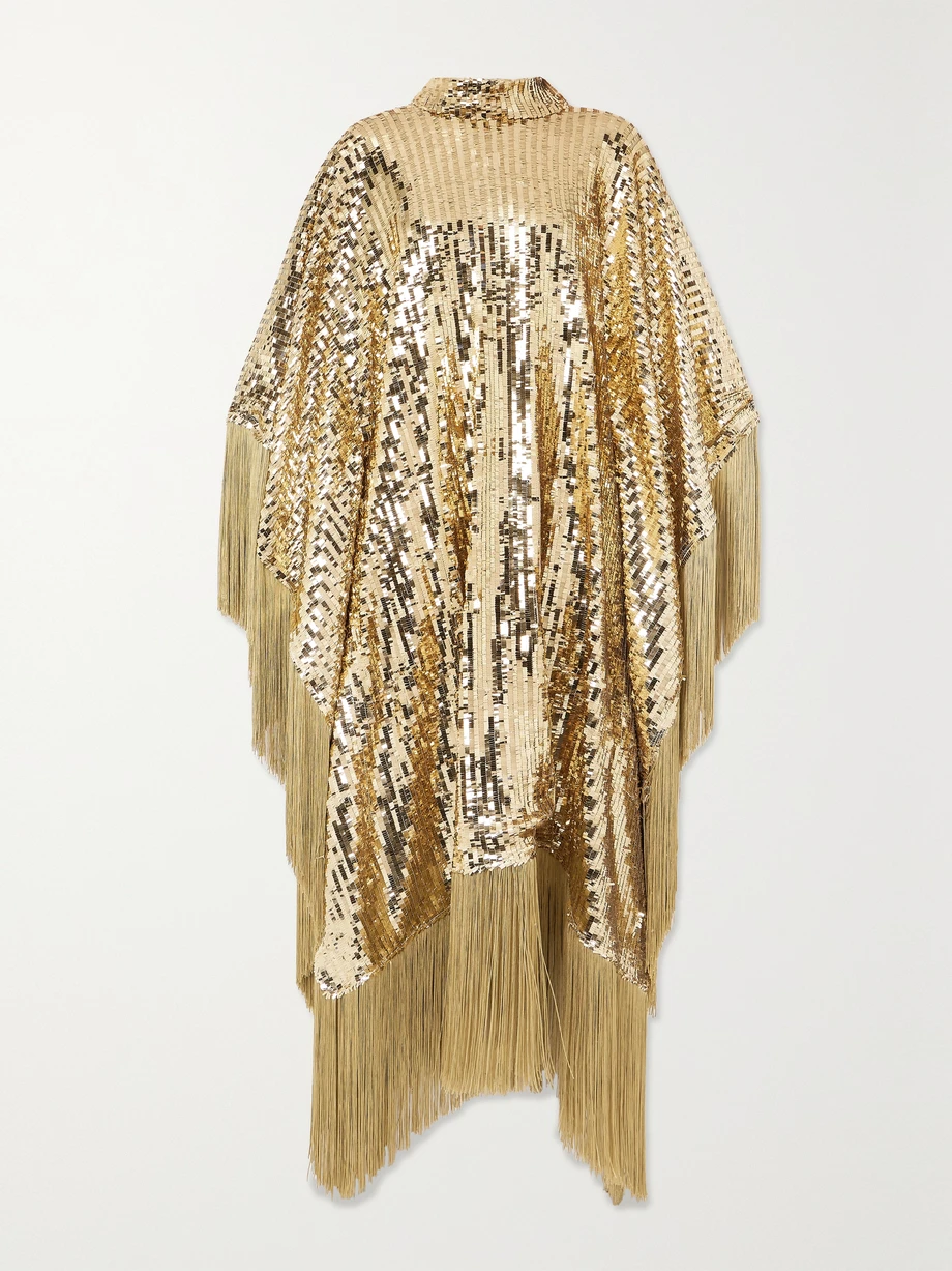 Mrs Ross Disco fringed sequined tulle kaftan