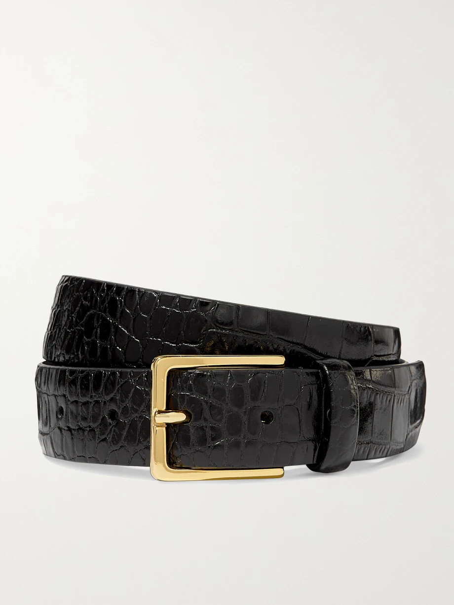 Croc-effect leather belt