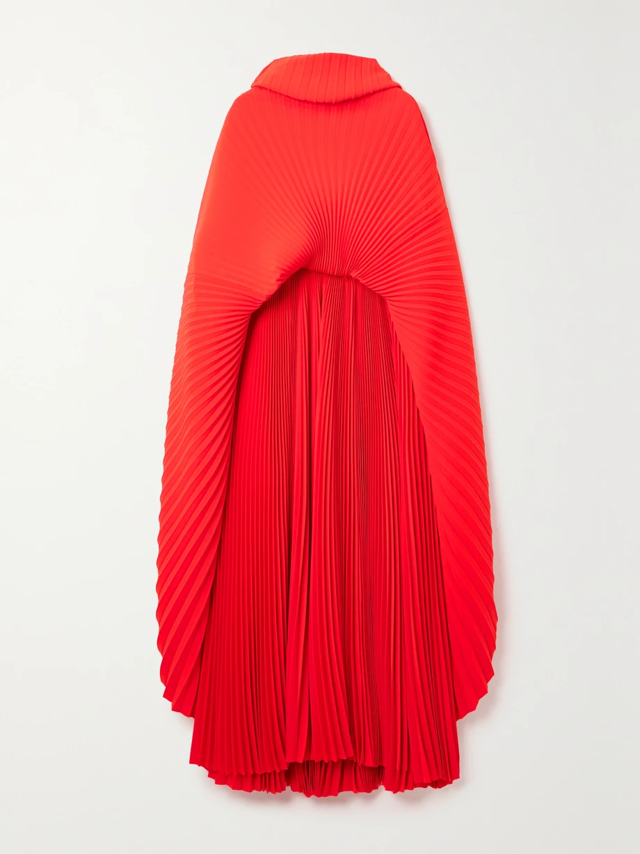 Draped pleated-crepe midi dress