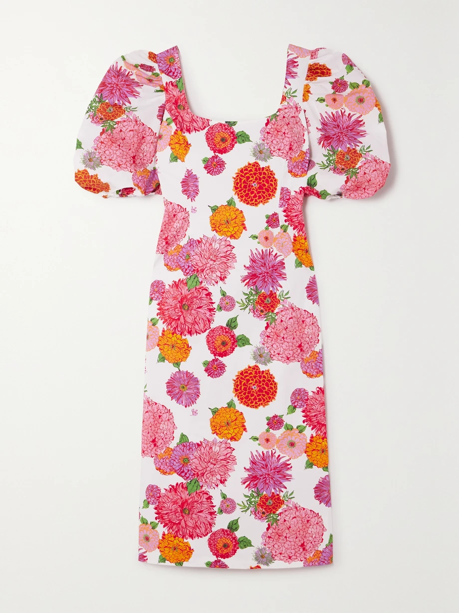 Sizzler open-back floral-print stretch cotton-poplin midi dress