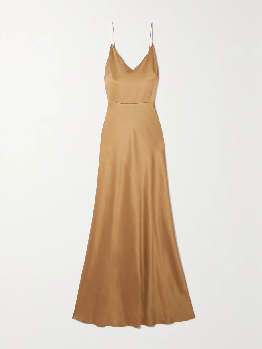 + Atelier Jolie scalloped hammered silk-satin maxi dress