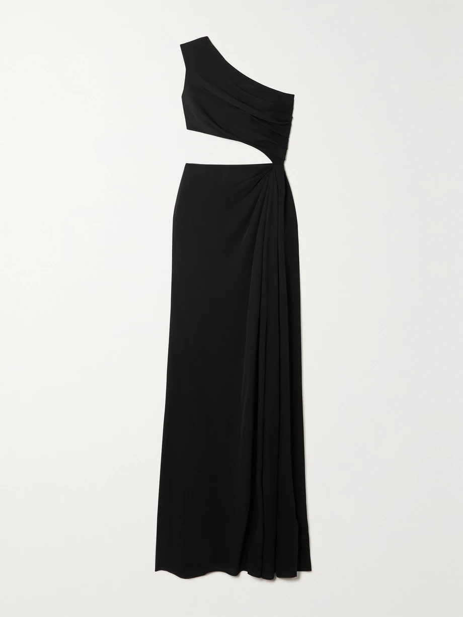 One-shoulder cutout silk-cady gown