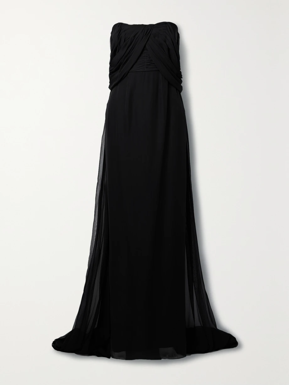 Anthea off-the-shoulder draped silk-chiffon gown