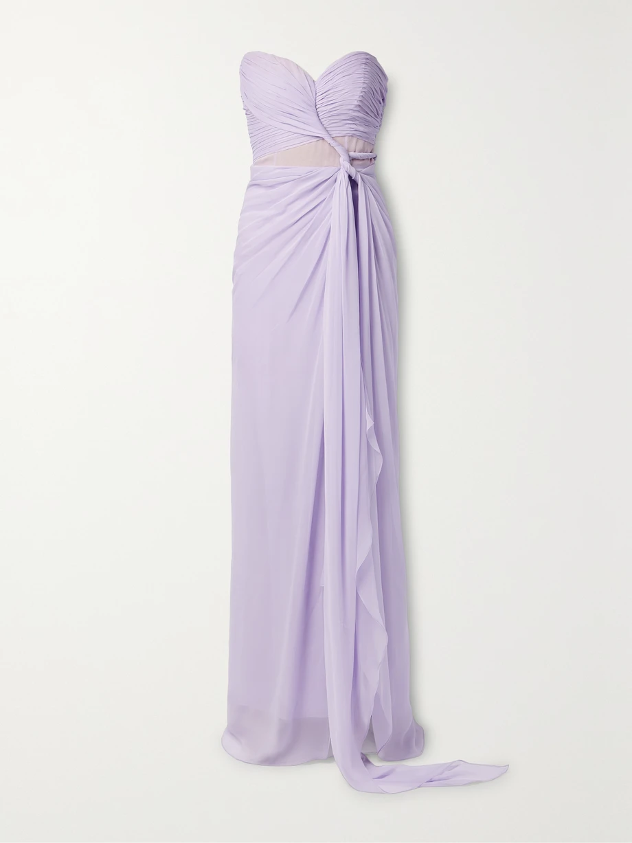 Strapless twist-front silk-chiffon gown