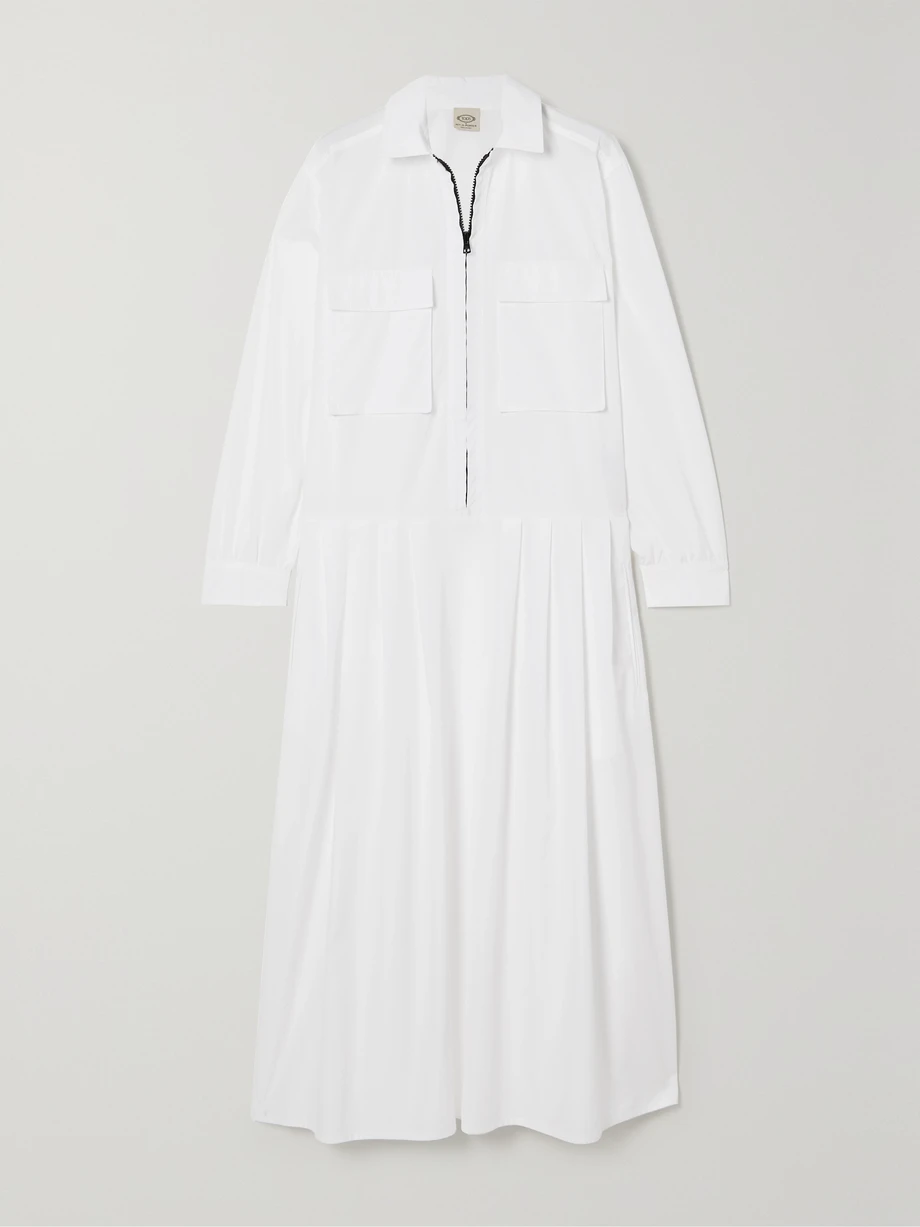 Pleated cotton-poplin midi shirt dress