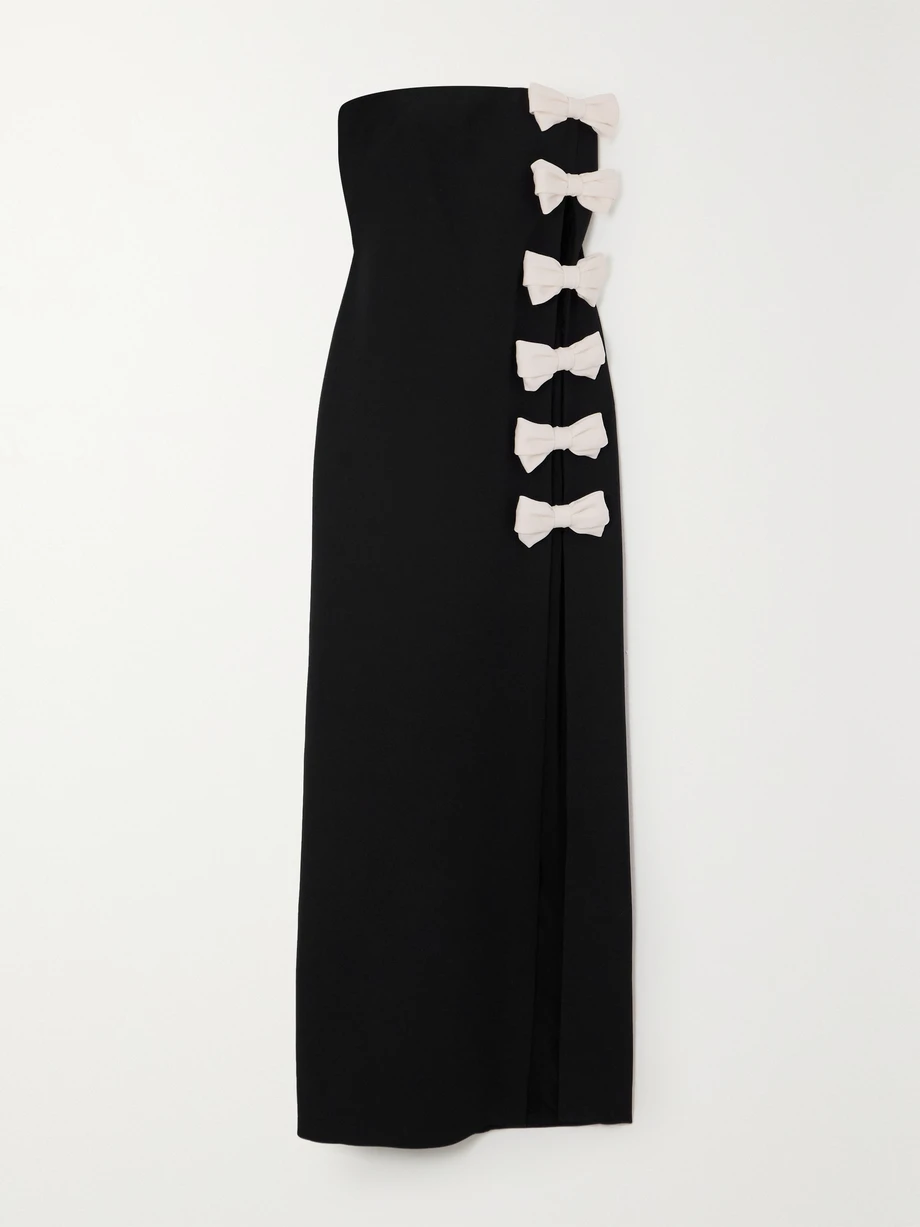 Strapless bow-detailed wool and silk-blend crepe gown