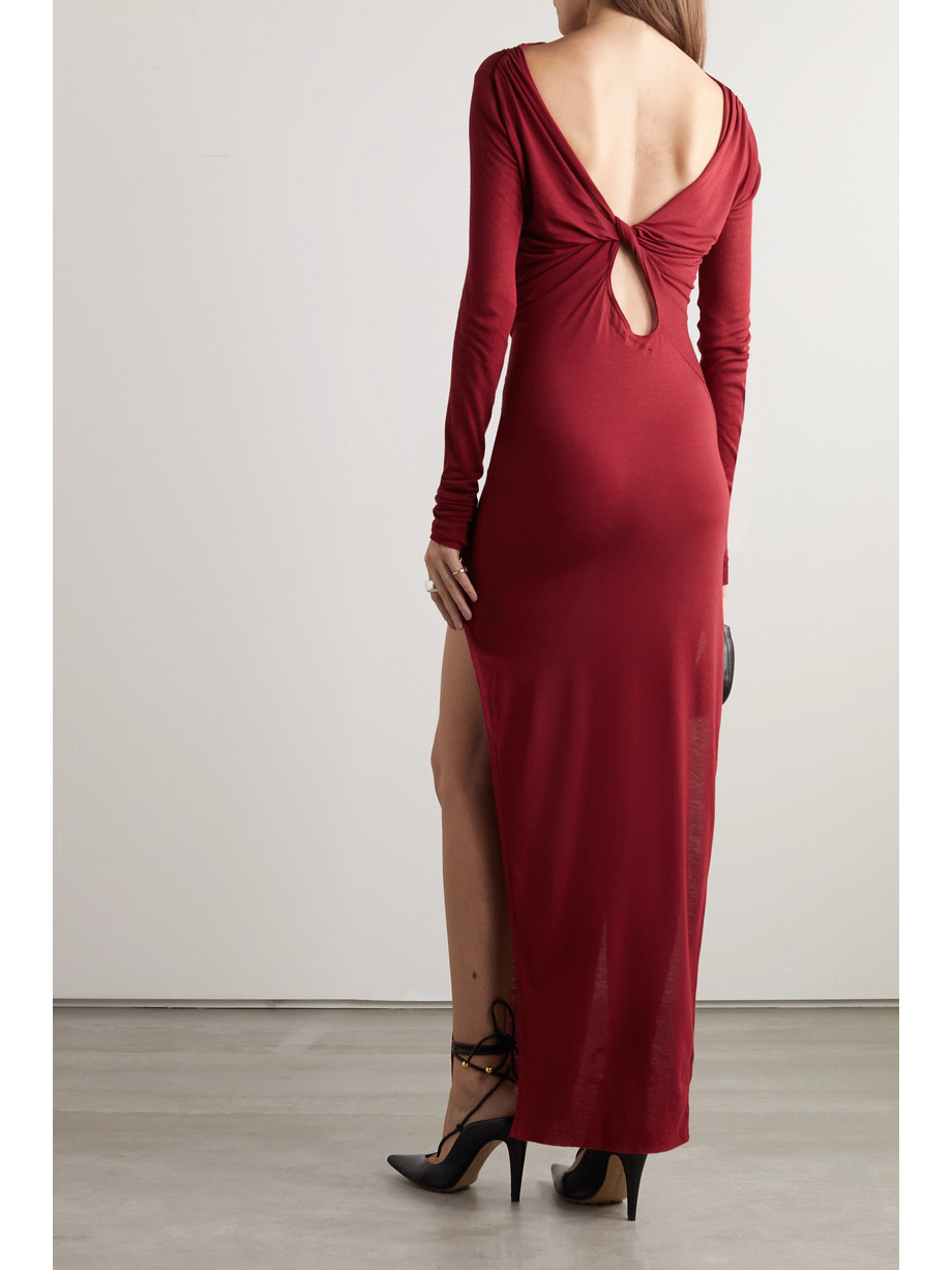 Jade asymmetric open-back stretch-jersey gown