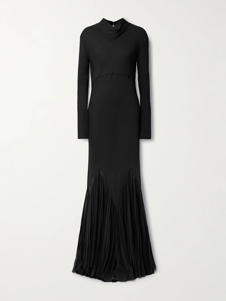 Metin pleated silk-georgette gown