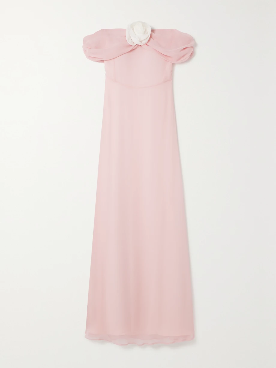 Blair off-the-shoulder appliquéd silk-georgette maxi dress