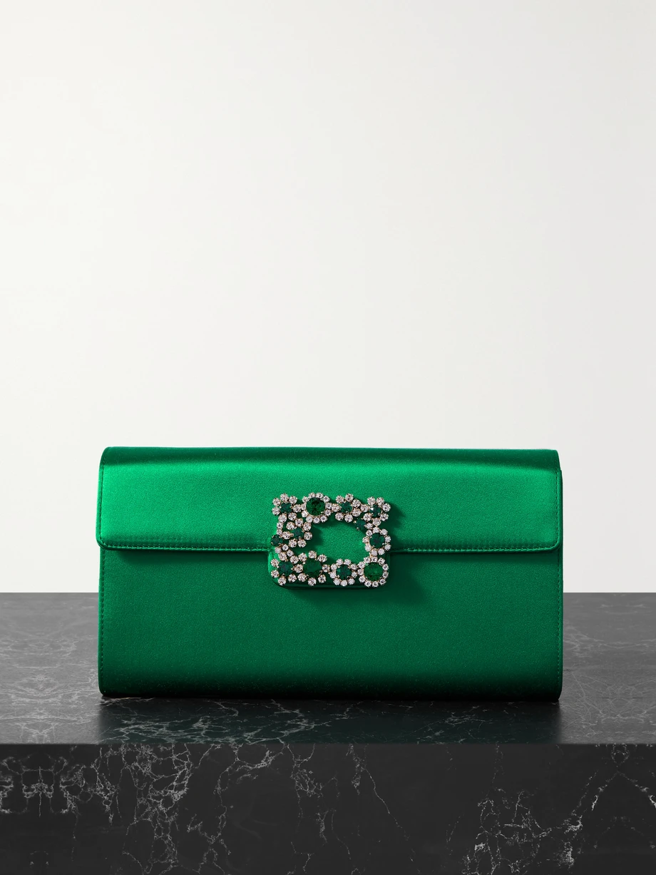 Crystal-embellished satin clutch