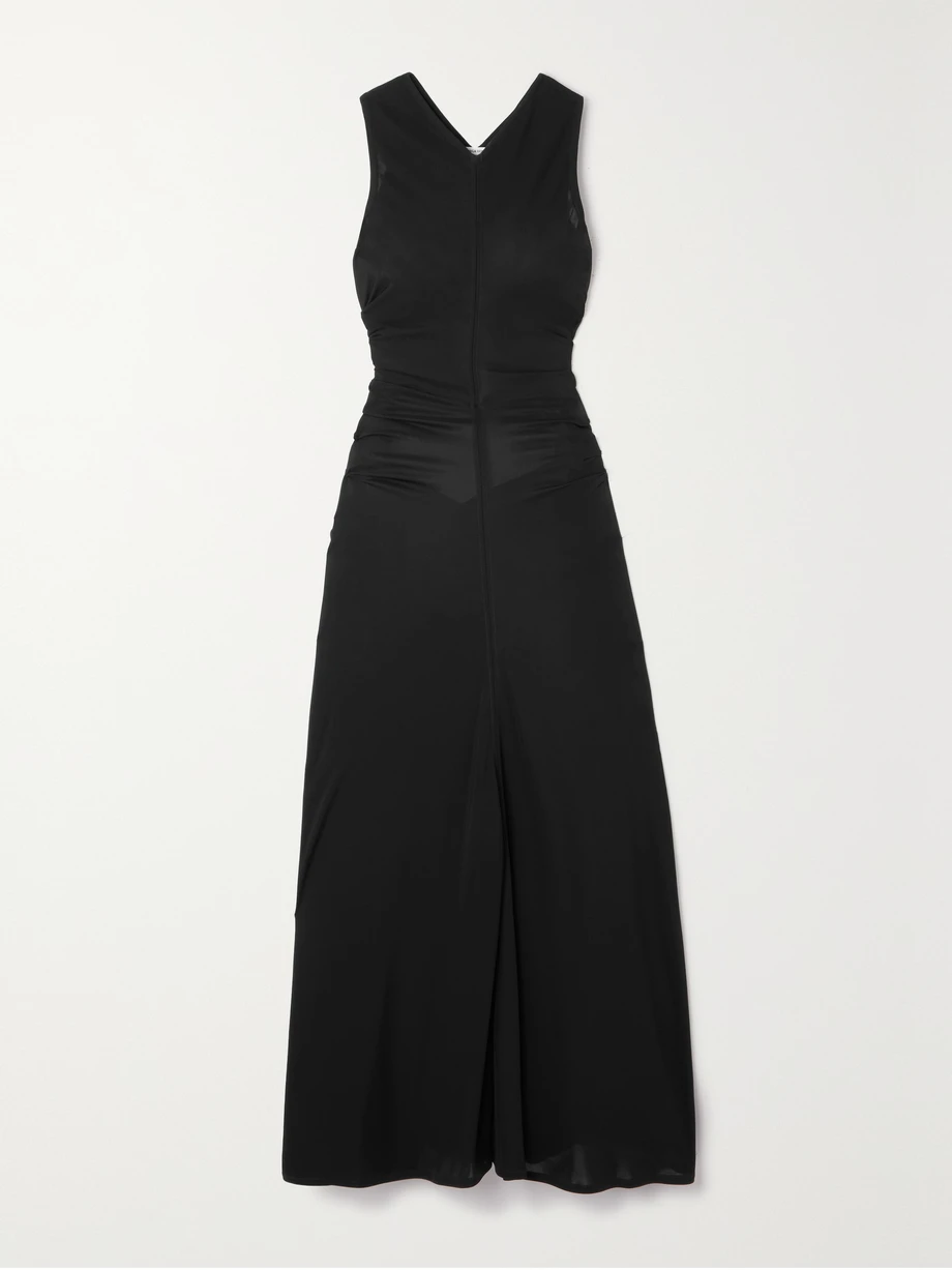 Cutout embellished gathered satin-jersey maxi dress