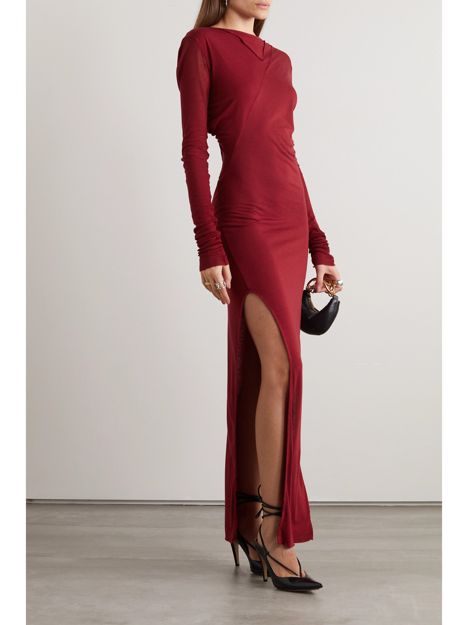 Jade asymmetric open-back stretch-jersey gown