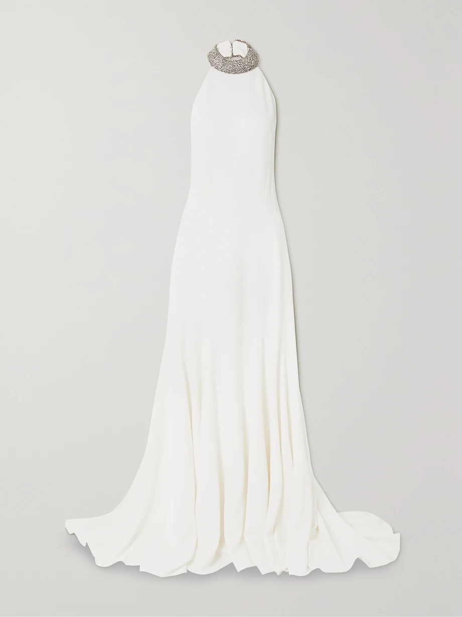 + NET SUSTAIN open-back crystal-embellished cady gown