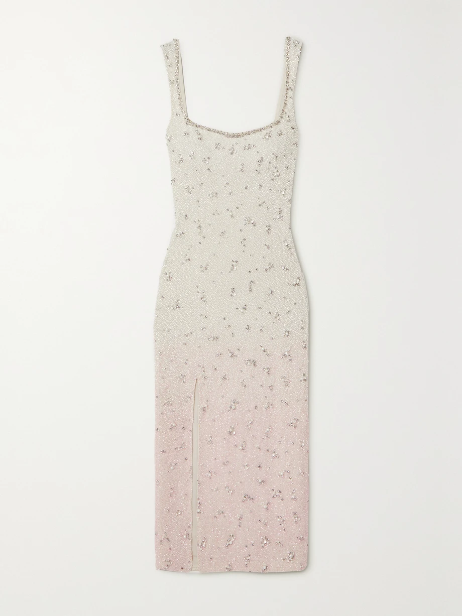 Embellished stretch-tulle midi dress