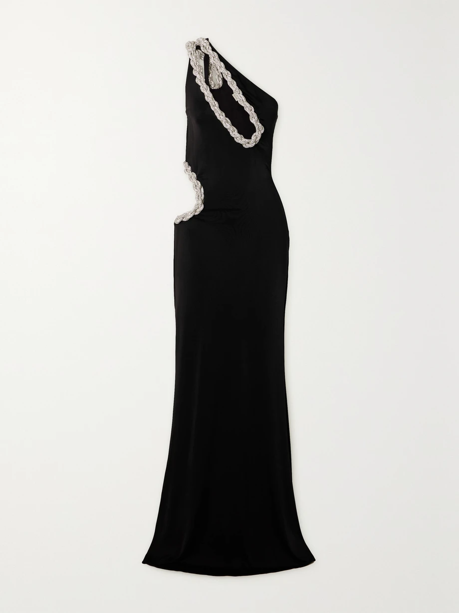 + NET SUSTAIN one-shoulder cutout embellished stretch-crepe gown