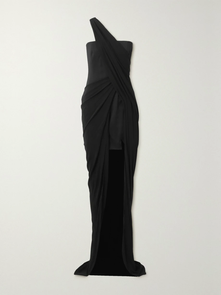 Draped one-shoulder satin gown