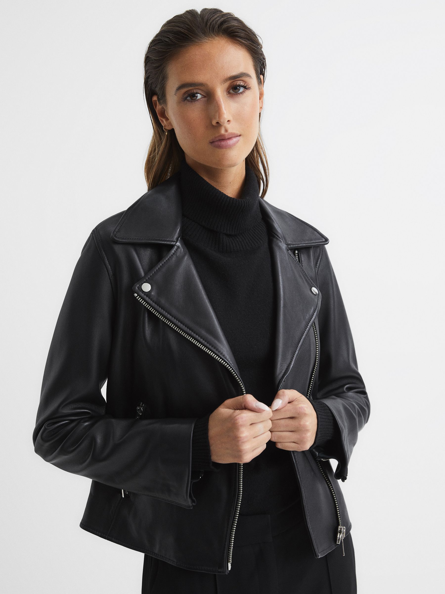 Leather Biker Jacket in Black