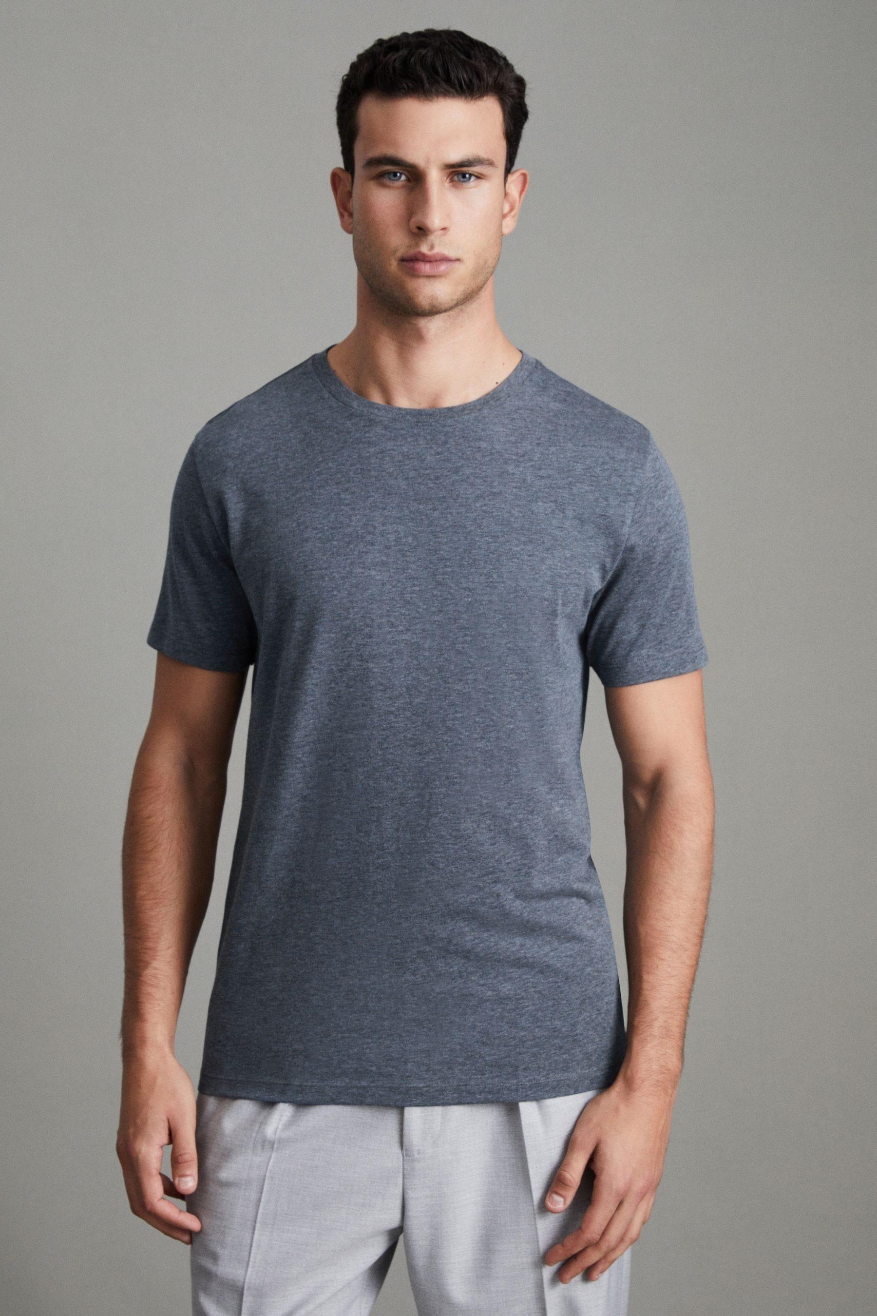 Crew Neck T-Shirt in Airforce Blue Melange