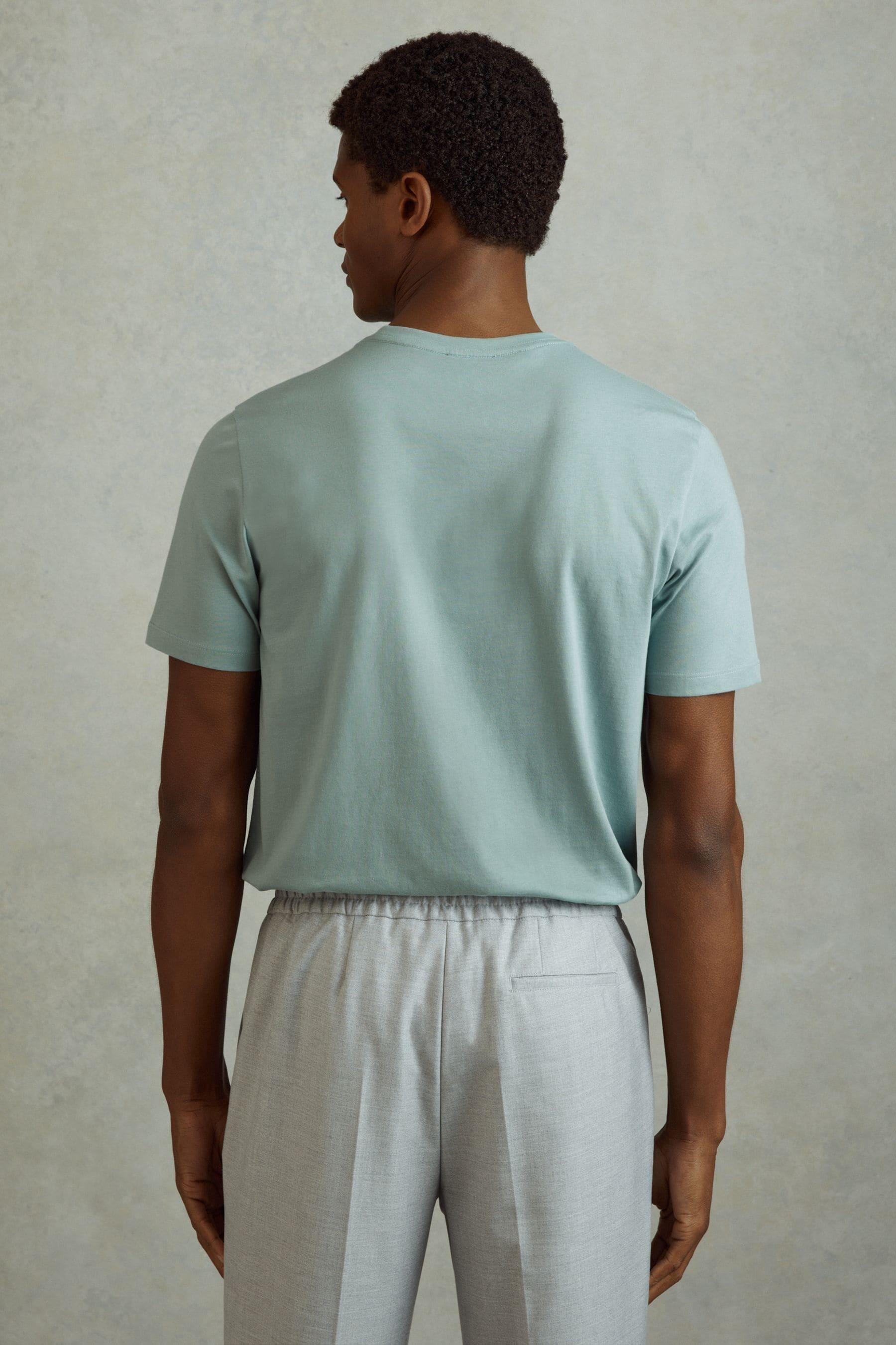 Cotton Crew Neck T-Shirt in Aqua Blue