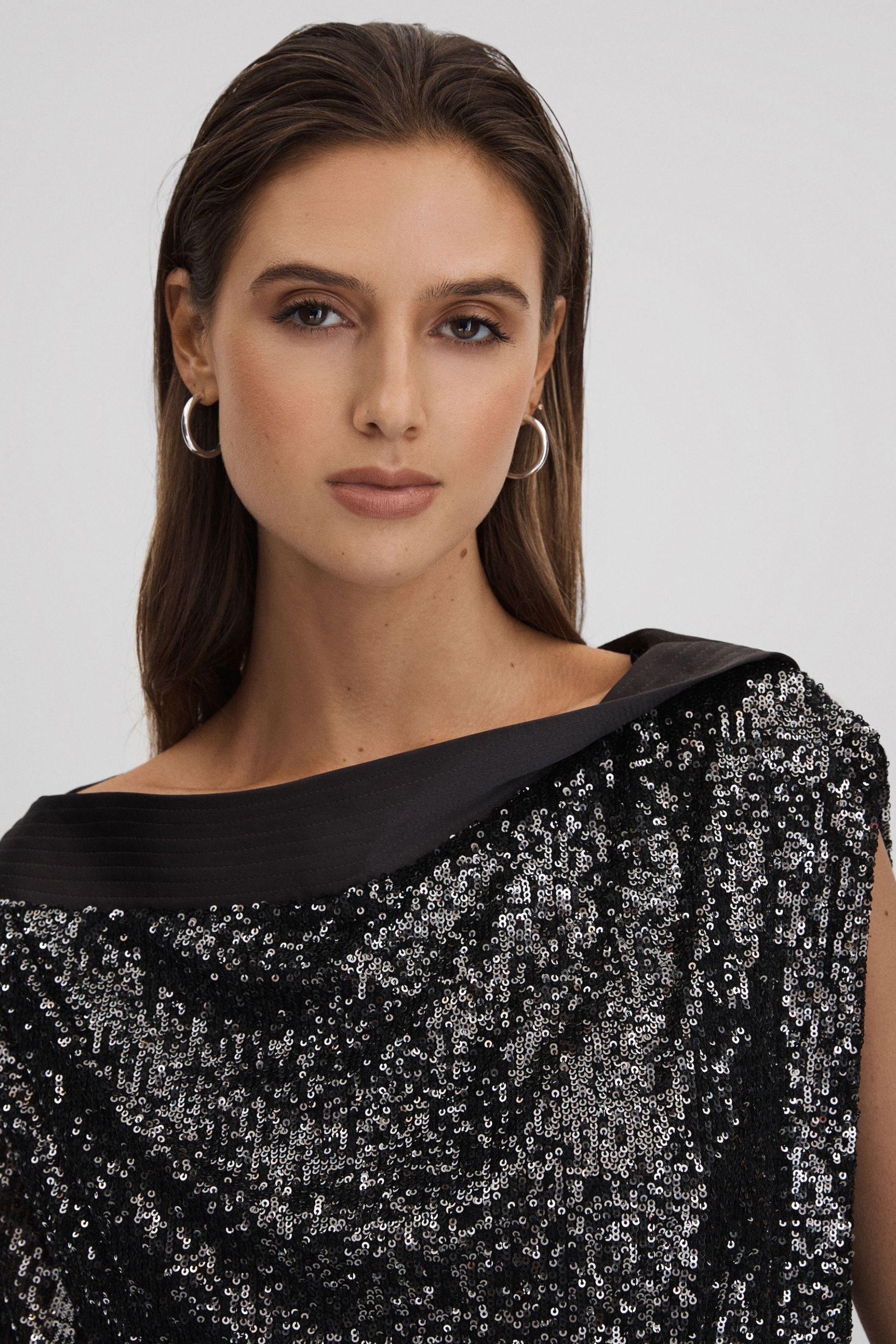 Halston Sequin Mini Dress in Ash