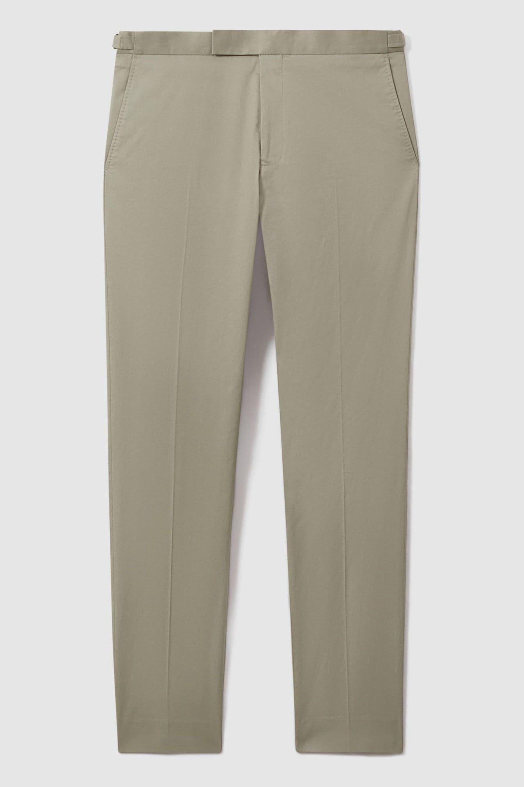 Slim Fit Cotton Blend Adjuster Trousers in Sage