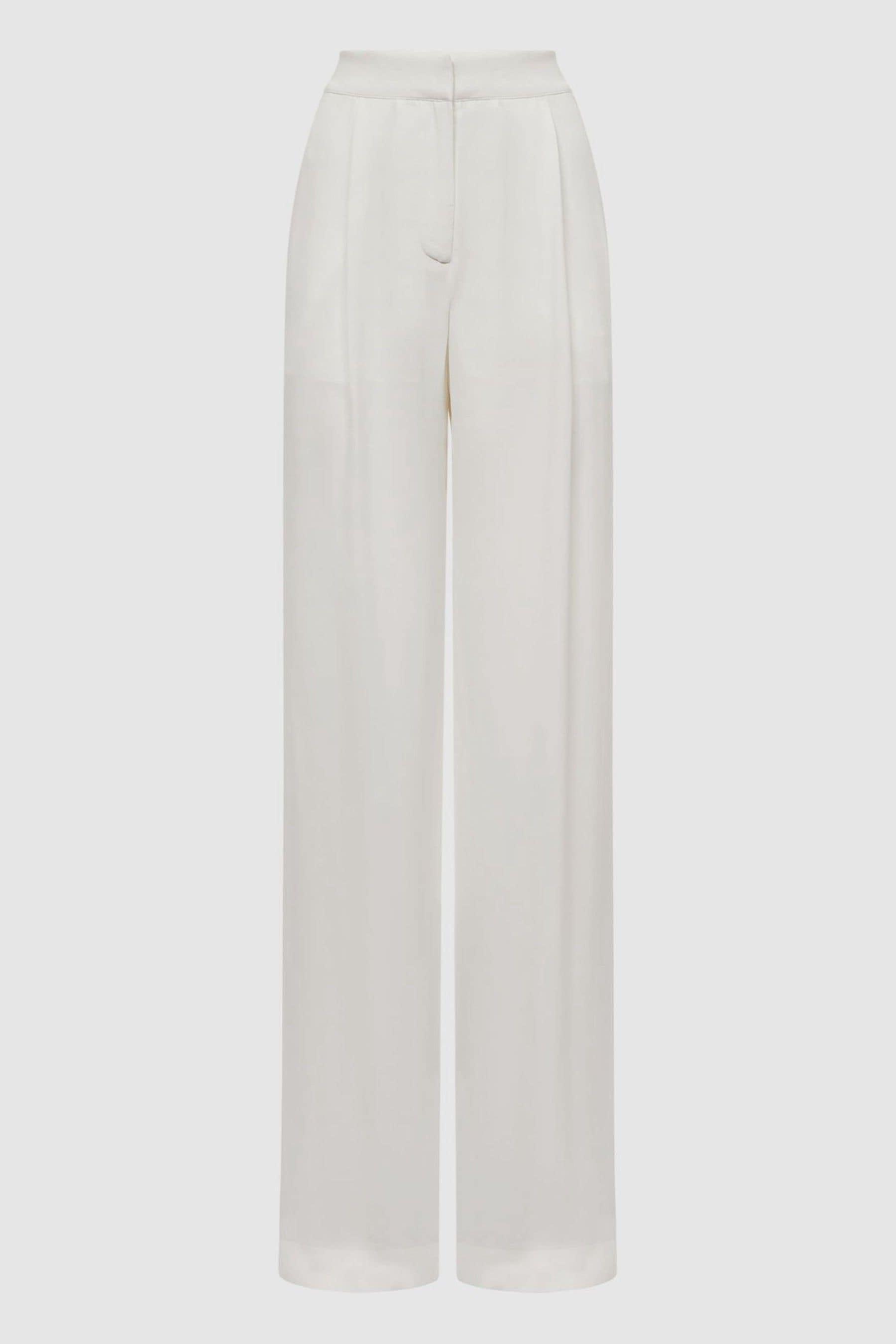 Mid Rise Wide Leg Trousers in Ivory