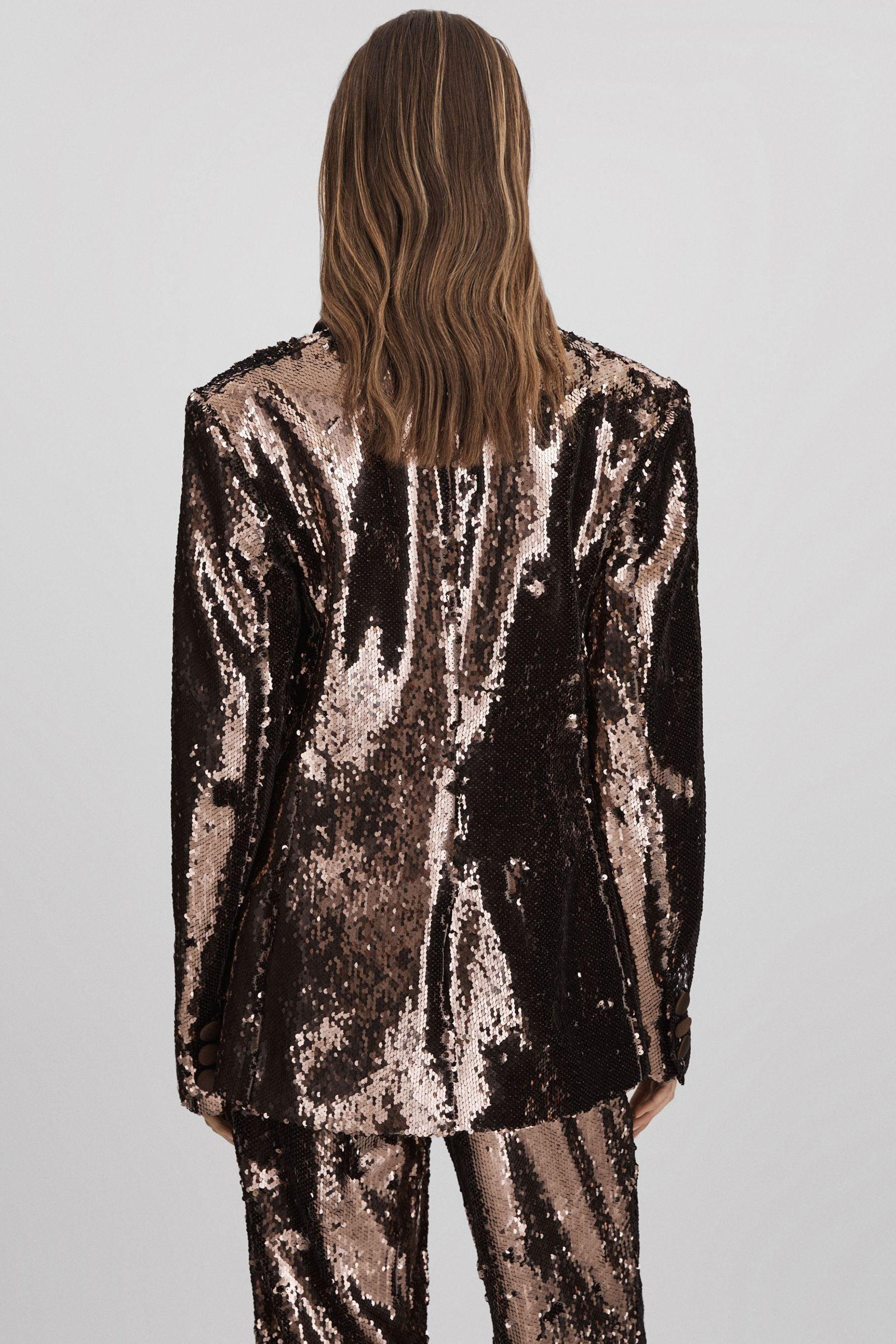 Halston Tailored Sequin Single Breasted Blazer in Java