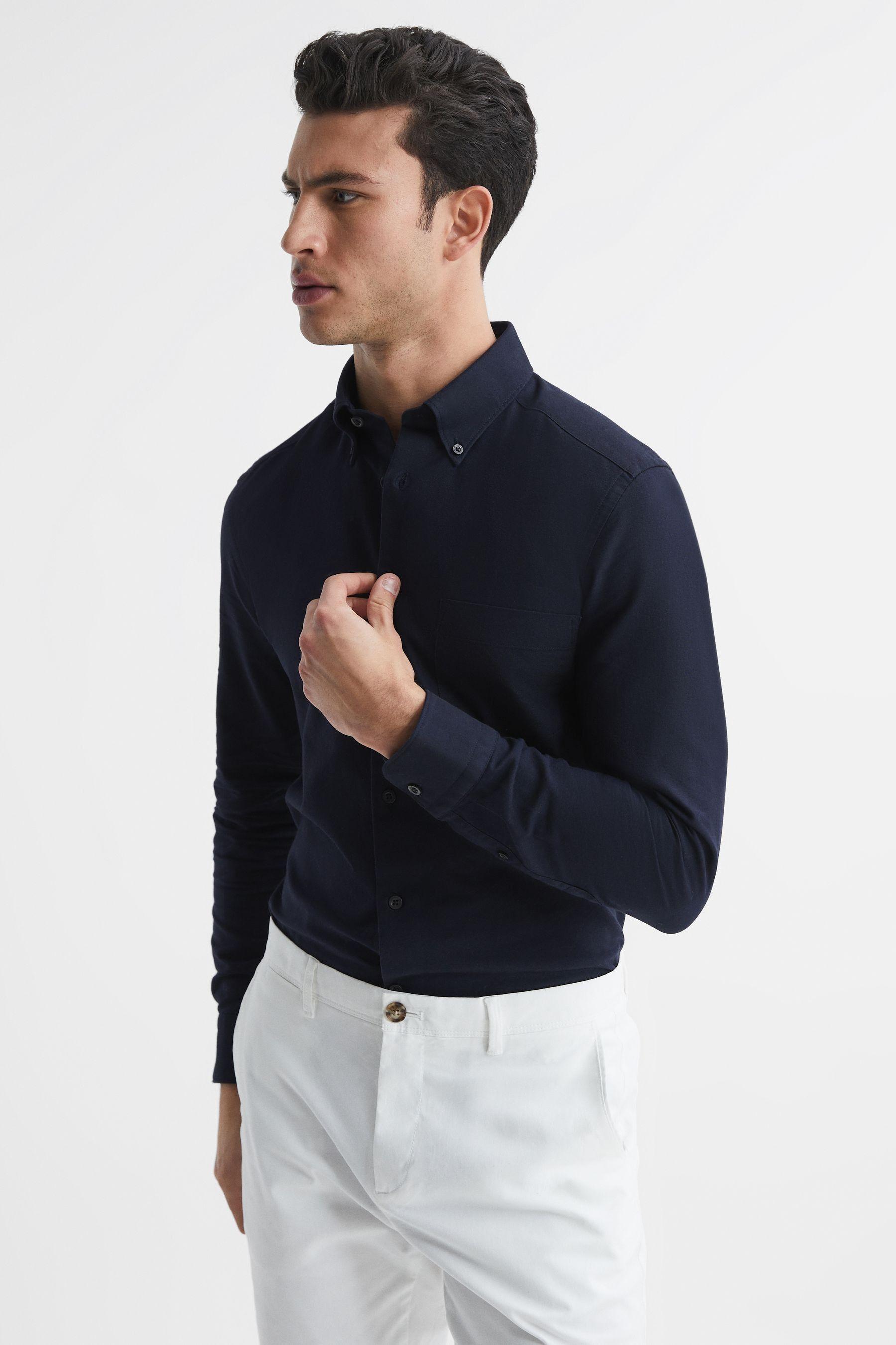 Slim Fit Cotton Oxford Shirt in Navy