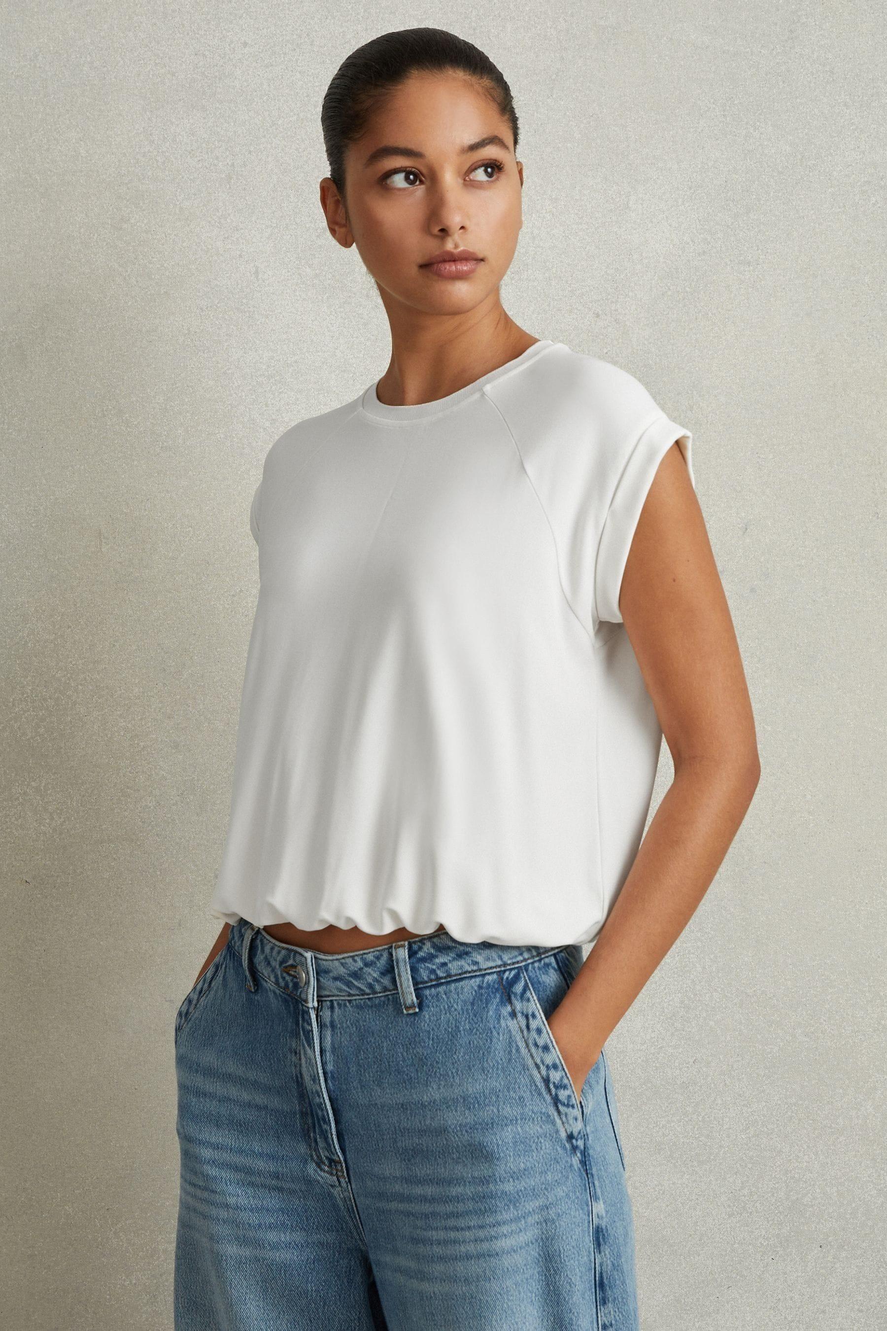 Elasticated Hem Raglan Sleeve Top in Ivory