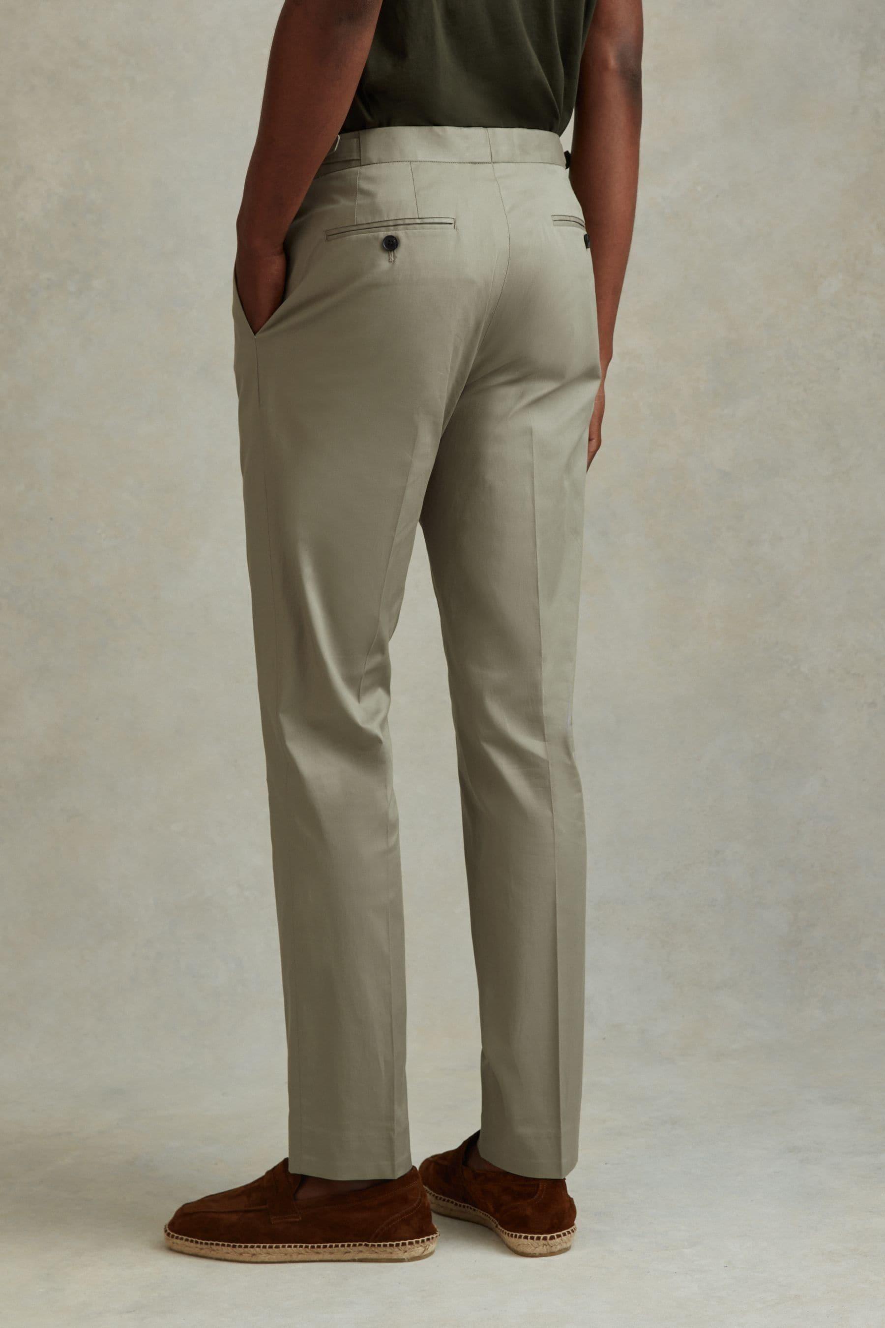 Slim Fit Cotton Blend Adjuster Trousers in Sage