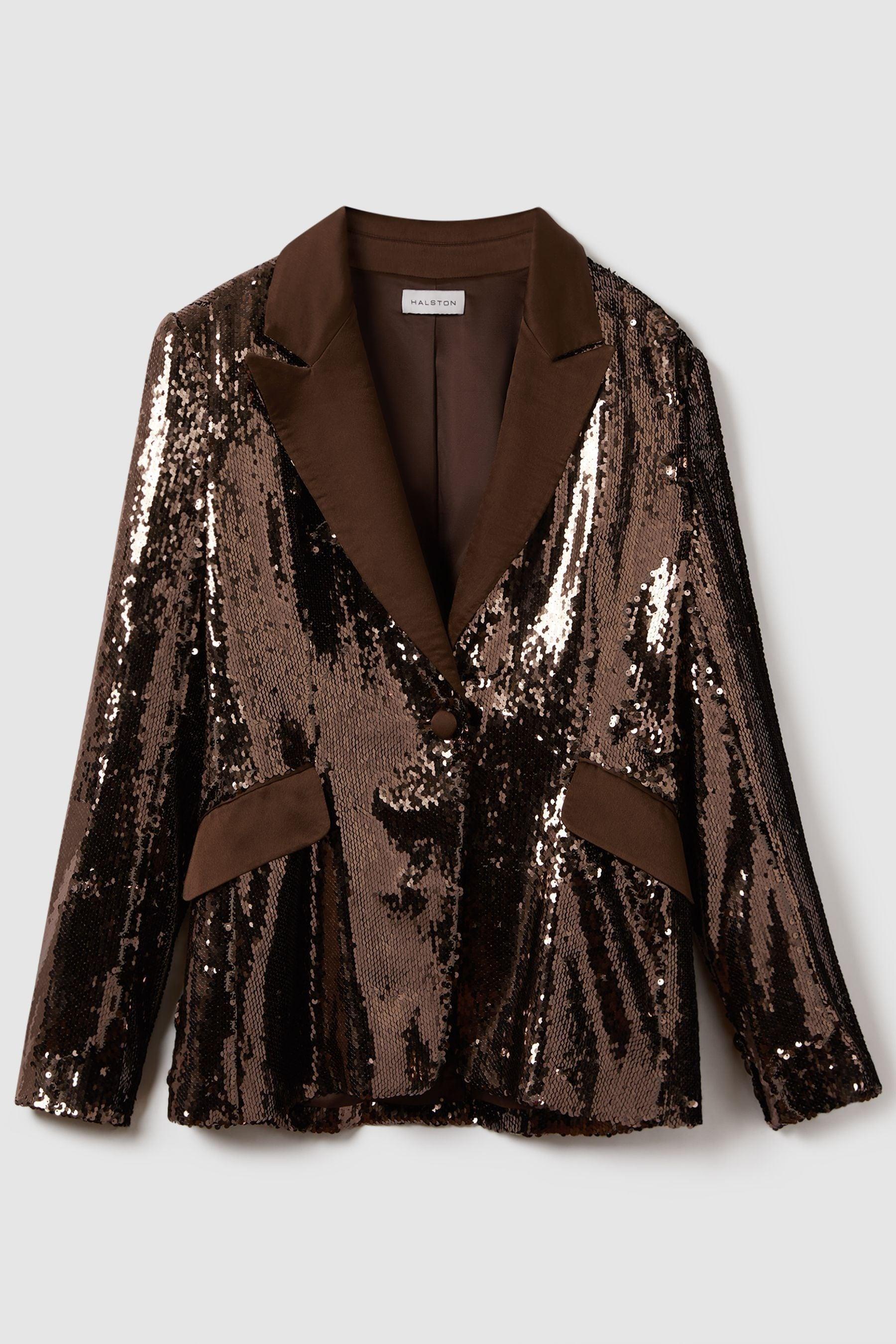 Halston Tailored Sequin Single Breasted Blazer in Java