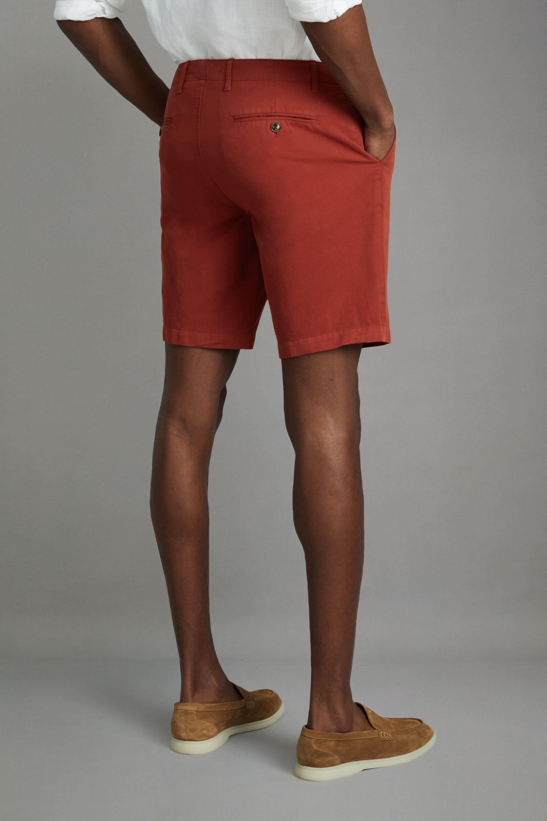 Cotton Linen Blend Internal Drawstring Shorts in Rust