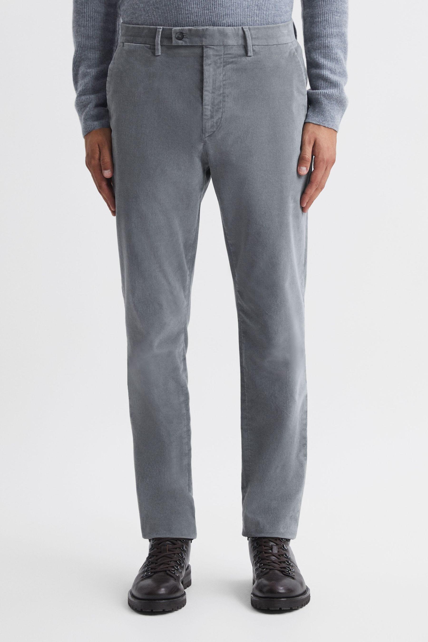 Slim Fit Brushed Cotton Trousers in Grey