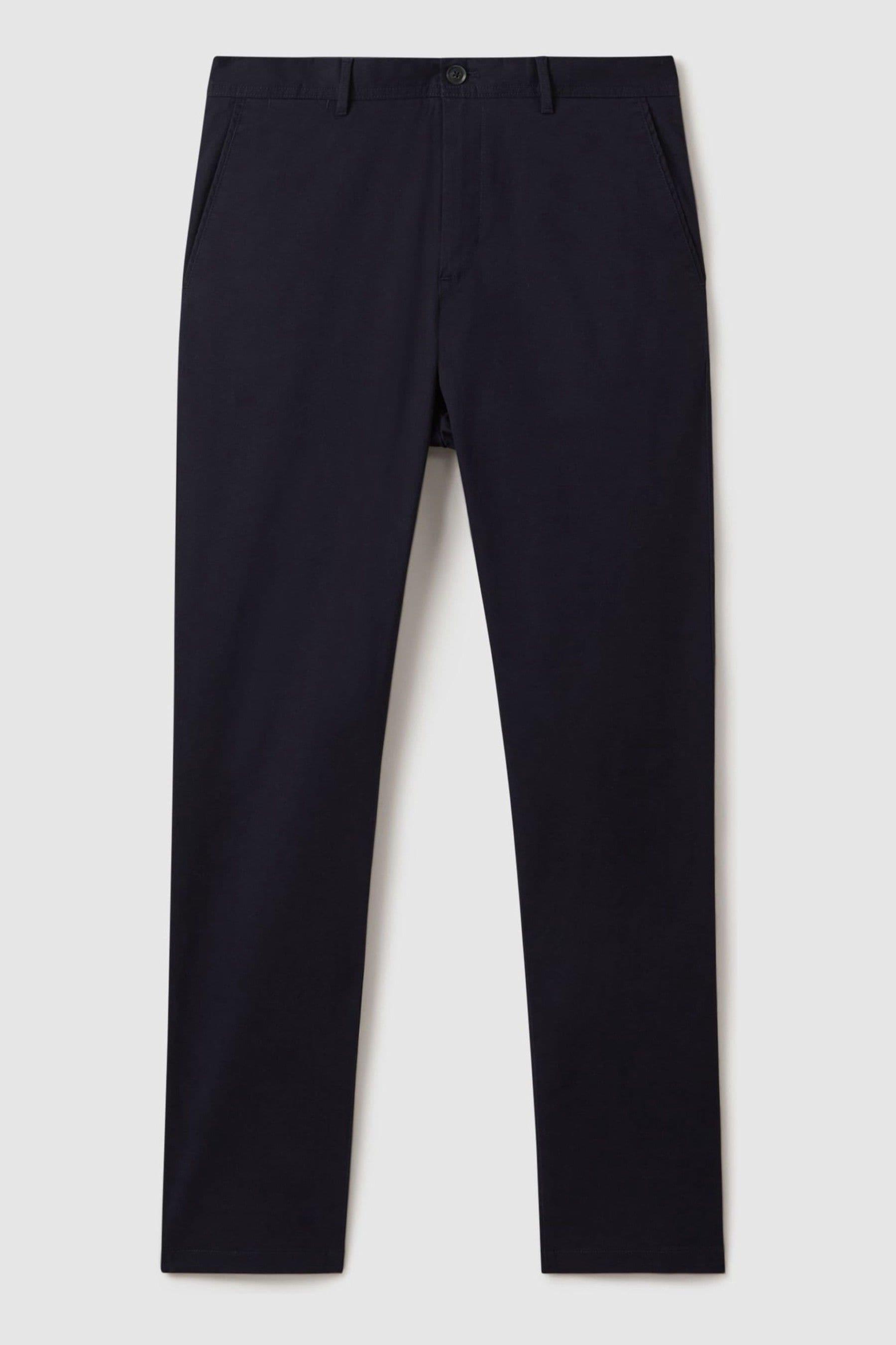 Slim Fit Washed Cotton Blend Chinos in Navy