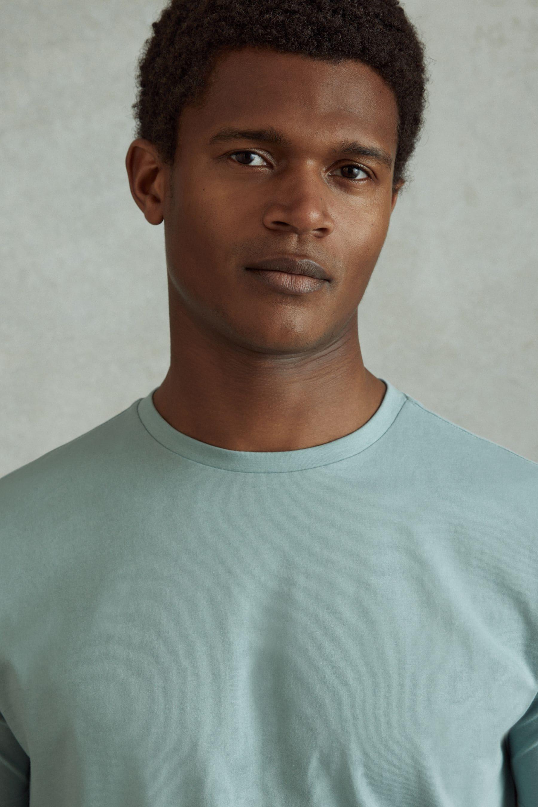 Cotton Crew Neck T-Shirt in Aqua Blue