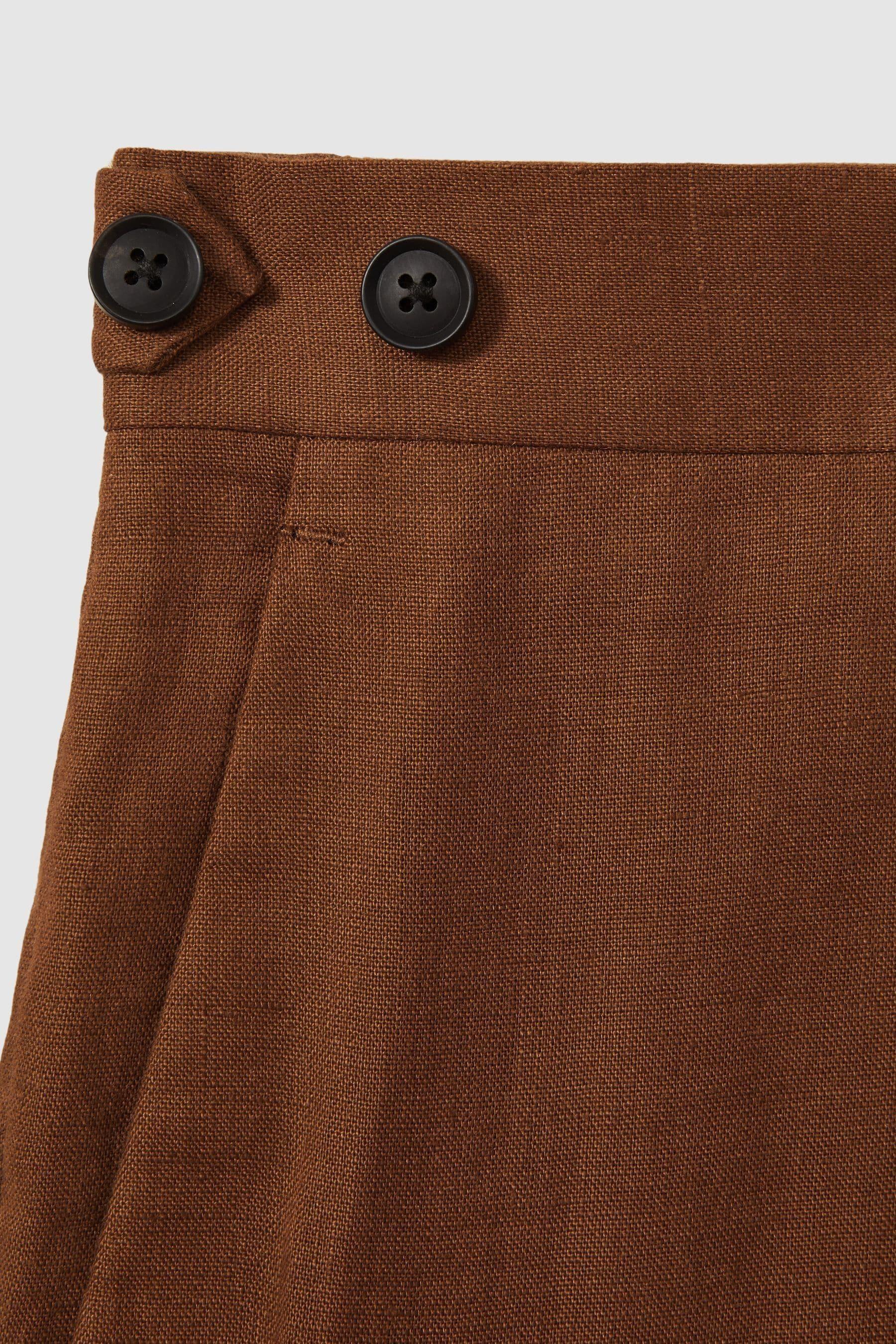 Slim Fit Linen Adjuster Trousers in Tobacco Brown